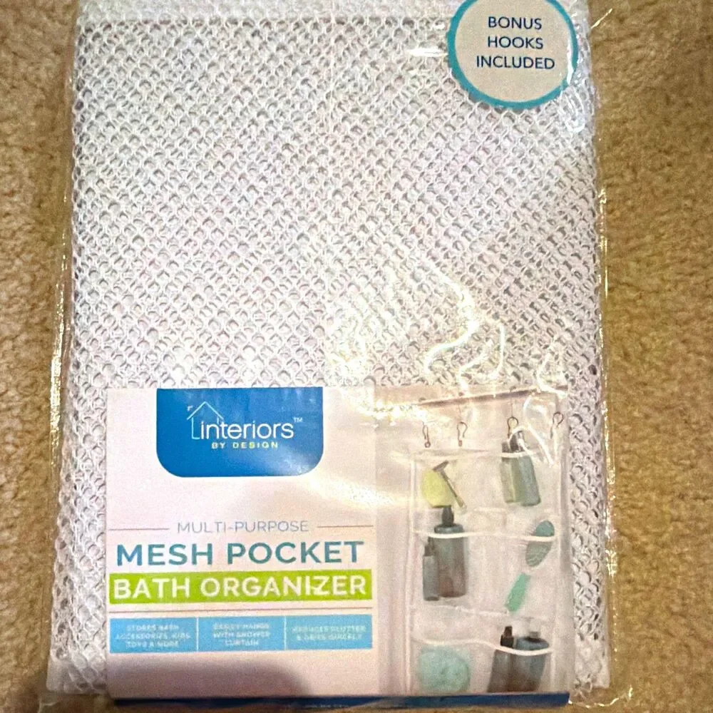 Interiors by Design White Polyester Hanging 3-Tier Shower Organizer w/ Hooks